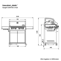 SANTOS S-418 Mit Seiten- & Heckbrenner, Edelstahl Inkl. Drehspieß, Rostheber & Silikonablage -Napoleon Verkaufsgeschäft 9d80782c2d9ddafc6598e095376f7486