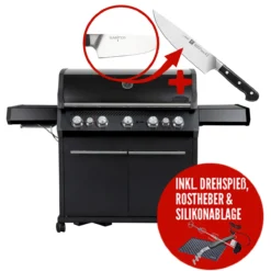 SANTOS S-518 All Black Mit Seiten- Und Heckbrenner, Schwarz, Inkl. Drehspieß, Rostheber & Silikonablage & Graviertes ZWILLING Pro Messer -Napoleon Verkaufsgeschäft santos s 518 all black mit seiten und heckbrenner schwarz inkl drehspie rostheber silikonablage 05c6854941124e0921e8516984e4a9a5